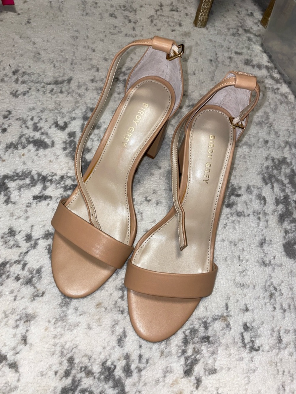Birdy Grey Nude Tan Ankle-Strap Block Heels 9